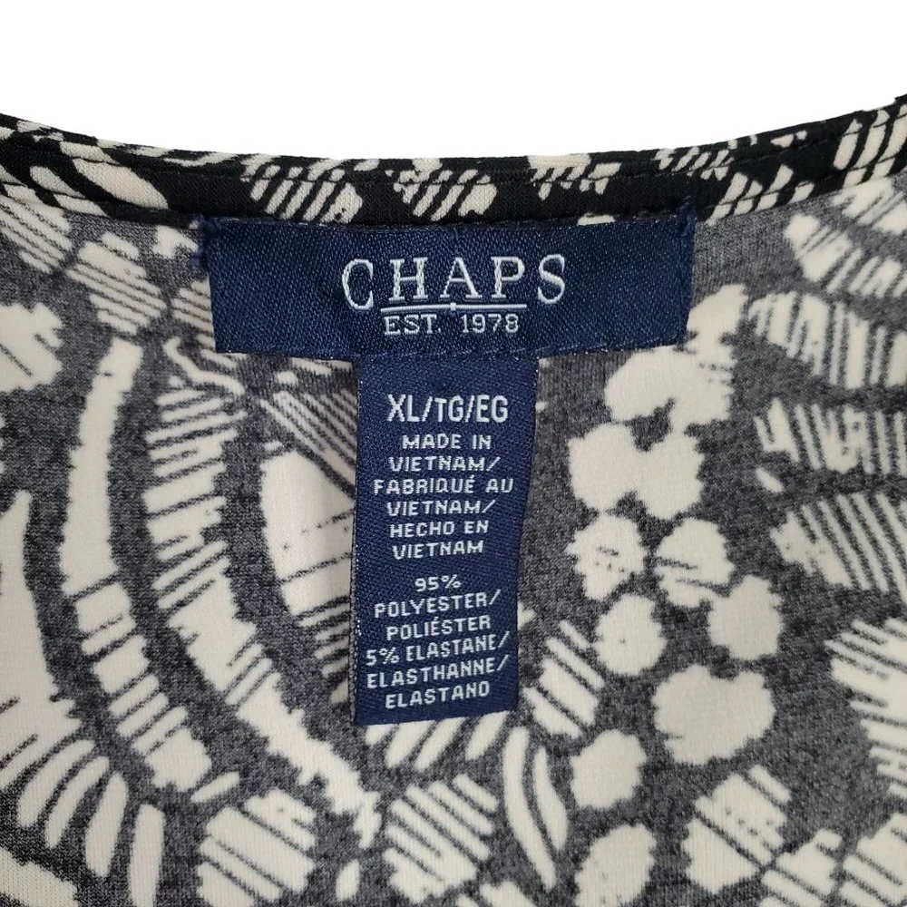 Chaps NWT Size XL Dress Jersey Knit Midi Stretch Faux Wrap Belt Abstract Black - Picture 8 of 12